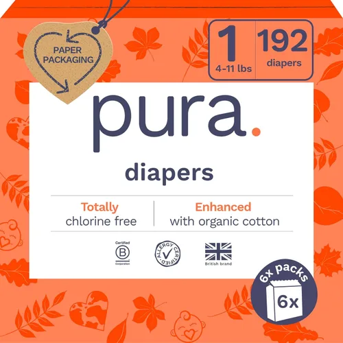 Miniatura 22 de Pura Pañales ecológicos talla 7 (33+libras) hipoalergénicos, TCF, algodón orgánico suave, sostenible, hasta 12 horas de protección contra fugas