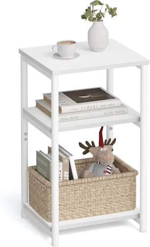 Miniatura 12 de VASAGLE Mesa auxiliar, mesa auxiliar pequeña, mesita de noche alta para sala de estar, dormitorio, oficina, baño, marrón camello y negro clásico