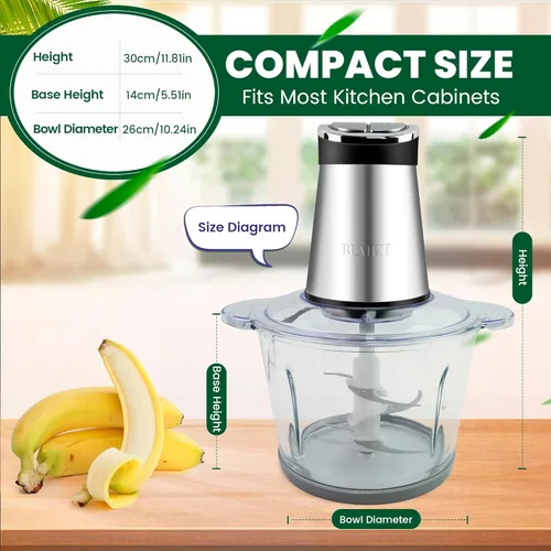 Miniatura 2 de BUMET tazones 2X12 tazas 800W procesador de alimentos eléctrico con temporizador LED. Cuchilla de 3 niveles con 6 filos para picar, cortar, ideal