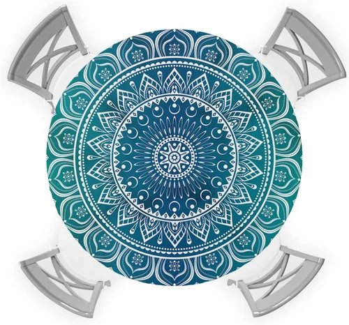 Miniatura 35 de SEVENBABU Mantel redondo de 36 a 44 pulgadas, mantel redondo de vinilo ajustable con borde elástico para fiestas al aire libre, color aguamarina