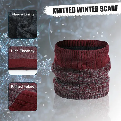 Miniatura 4 de RANOME Conjunto de guantes de bufanda de invierno para hombre 3 piezas gorros de punto guantes de cuello calentadores de cuello para mujer gorros