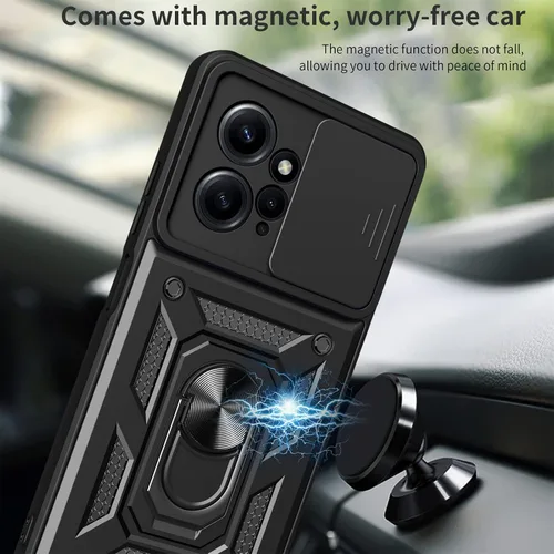 Miniatura 2 de CCSmall Funda para Xiaomi Redmi Note 12 4G con cubierta de cámara deslizante, funda protectora de grado militar para teléfono con soporte de anillo