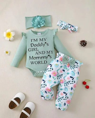 Miniatura 81 de SUNNY PIGGY Ropa para bebé recién nacida, con volantes, mameluco de algodón floral, conjunto de pantalones de algodón para niñas