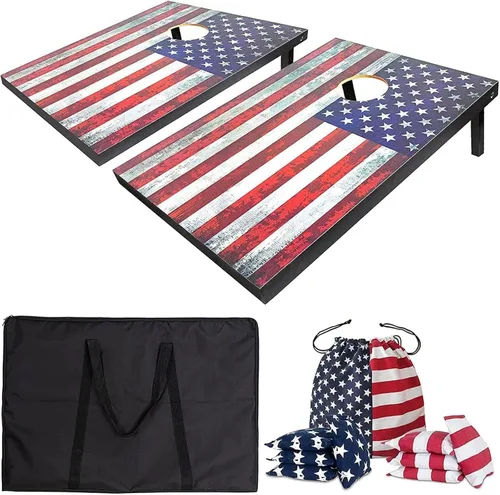 Juego de tablas de Cornhole de 4 x 2 de tamaño reglamentario con bolsas de transporte y 8 bolsas de frijoles, juego de lanzamiento de frijoles para