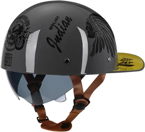 Miniatura 10 de Casco abierto de estilo vintage retro para motocicleta, gorra de béisbol, medios cascos con lente desplegable para hombres y mujeres, ciclomotor