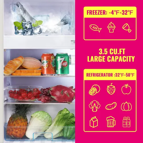Miniatura 2 de DEMULLER - Refrigerador retro mini de 3.5 pies cúbicos, refrigerador pequeño con congelador superior, refrigerador compacto de tamaño para Blanco