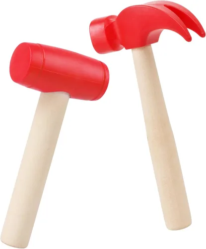 Miniatura 8 de Martillos de madera de simulación de martillos de madera pequeños de plástico para niños pequeños, herramientas de mantenimiento portátiles