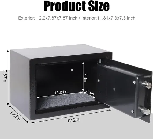 Miniatura 2 de Caja fuerte de seguridad para dinero, seguridad digital 0.33CF para oficina en casa, caja fuerte electrónica de acero con teclado, 12.2 x 7.8 x 7.8