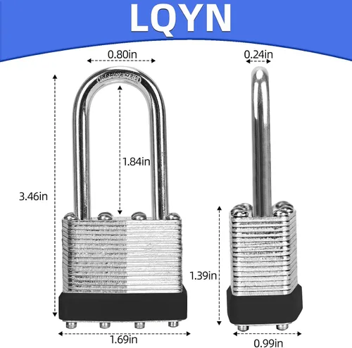 Miniatura 6 de Candado con misma llave, LQYN 6 piezas de candado laminado con llave (1-9/16", 40mm), candados con llave similar, grillete largo, para casillero