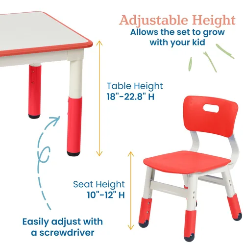 Miniatura 5 de ECR4Kids Mesa de actividades rectangular de borrado en seco con 2 sillas, ajustable, muebles para niños, azul, 3 piezas Rojo