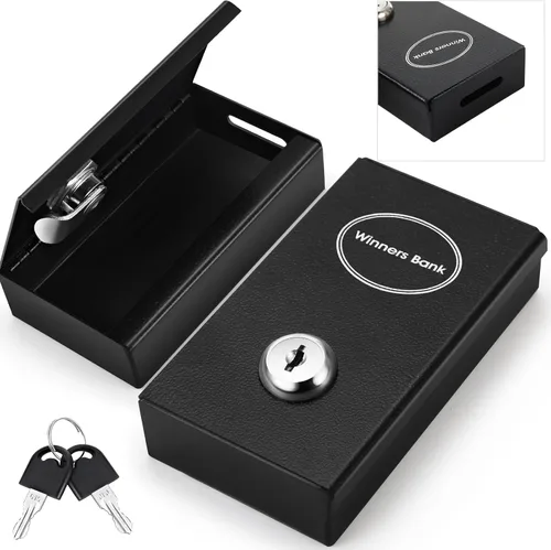 Miniatura 9 de Reallnaive 1 Paquete Caja de Metal para Apostadores Tamaño de Bolsillo Banco Ganador Caja de Dinero de Casino con 2 Llaves Caja Fuerte Portátil