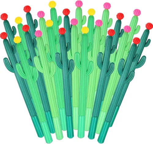 Outus Paquete de 24 bolígrafos de cactus de 0.020 in con forma de cactus negro, bolígrafo de tinta de gel verde Saguaro para aula, oficina, escuela,