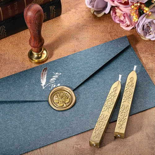 Miniatura 7 de Yoption 12 varillas de cera de sellado con mechas, tótem de oro antiguo manuscrito de fuego para sello de cera (oro antiguo)