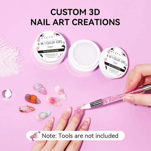 Miniatura 3 de Makartt Arte de uñas de gel 3D: 4 en 1 constructor de gel sólido transparente para extensión, pegamento de uñas UV para uñas acrílicas, diamantes