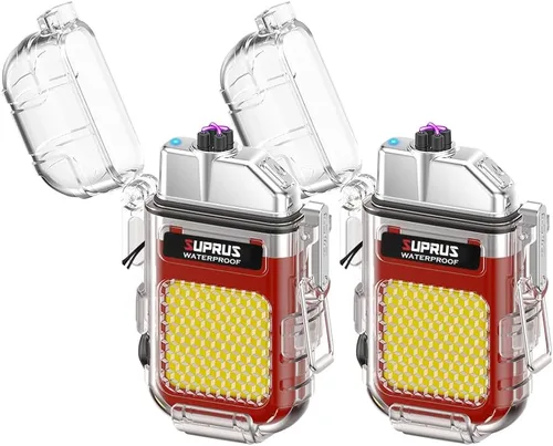 Miniatura 14 de SUPRUS Impermeable 3 modos de linterna a prueba de viento, encendedor de doble arco eléctrico recargable de plasma de doble arco con silbato de Azul