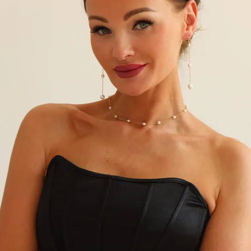 Miniatura 3 de foyjoey Gargantilla de perlas delicadas, ajustable, hecha a mano, collar de cadena de cuentas de oro para mujer, dama de honor, boda, joyería
