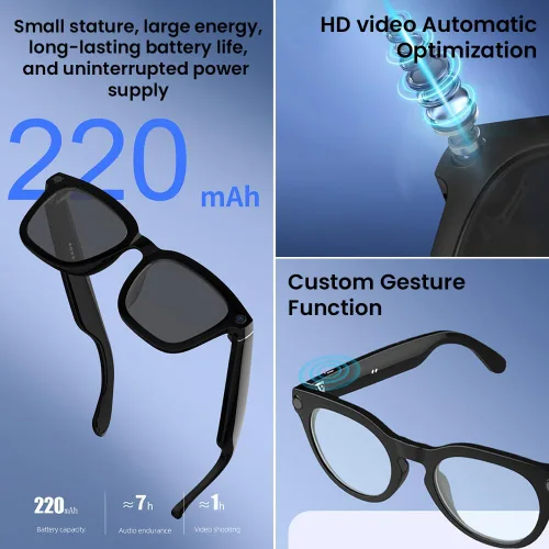 Miniatura 4 de Al Smart Glasses, cámara HD 1080p con funciones de música y llamadas, gafas inteligentes Ai con Bluetooth para grabación de video remota, control