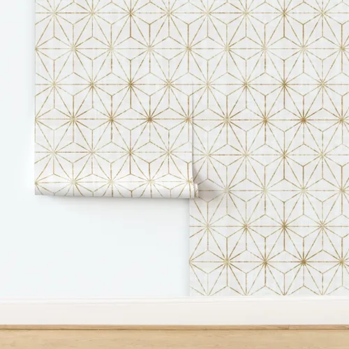 Miniatura 4 de Papel tapiz para despegar y pegar, diseño geométrico de estrellas, triángulos geométricos de oro blanco, abstracto, minimalista, extraíble, por