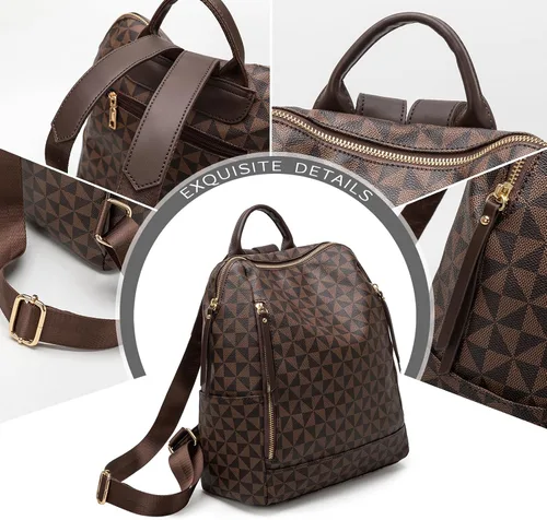 Miniatura 4 de Mochila Monedero para Mujer de Cuero Anti-robo Grande de Diseñador de Moda Mochila de Viaje Bolsa Mochila para Hombre Bolsas de Hombro, A-Marrón