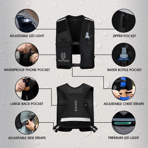 Miniatura 6 de Chaleco para correr para mujeres y hombres – Chaleco de hidratación – Mochila ajustable transpirable para senderismo maratón – Bolsillo impermeable