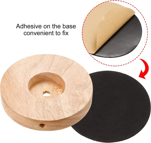 Miniatura 4 de PATIKIL Base de lámpara de madera de 4.724 in, 1 paquete de base circular de madera maciza de madera para escritorio, soporte de repuesto