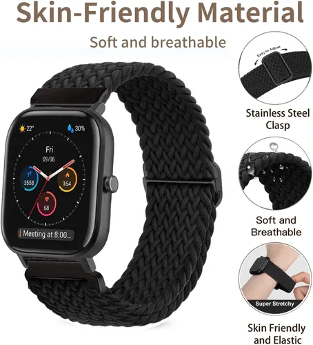 Miniatura 3 de Correas de reloj de nailon elásticas trenzadas compatibles con Amazfit Active2/GTS/GTS 2/GTS 2 mini/GTS 2e/GTS 3/GTS 4/GTS 4 mini, correas de tela
