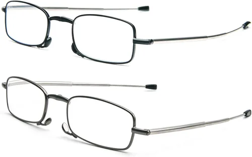 Miniatura 3 de Paquete de 2 lentes de lectura plegables de acero inoxidable, mini lector de bloqueo de luz azul para hombres y mujeres Paquete de 2 (negro + gris)