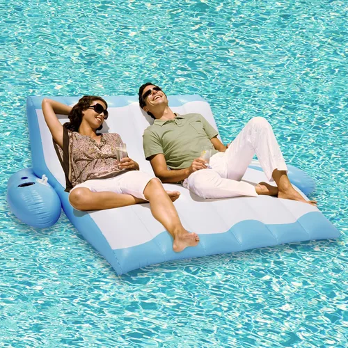Miniatura 2 de 4E's Novelty Flotador inflable para dos personas con soporte para tazas, tumbona de alta resistencia para adultos, flotadores flotantes flotantes