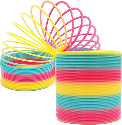 The Dreidel Company Paquete de 2 resortes helicoidales de plástico arcoíris jumbo, recuerdo de fiesta para niños, envuelto individualmente, resorte