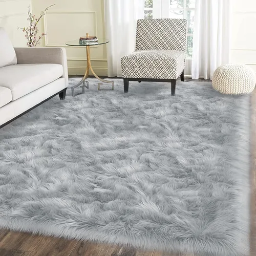 Miniatura 32 de Latepis - Tapete rectangular de piel sintética tipo lana de oveja suave, esponjosa y lavable para sala de estar, dormitorio, sala de juegos o Blanco