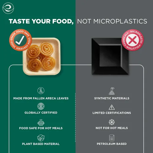 Miniatura 5 de ECO SOUL Platos de Hoja de Palma de 6" Cuadrados (50 Unidades) – Desechables, Ecológicos, Platos de Aperitivo de Bambú Biodegradables – Vajilla