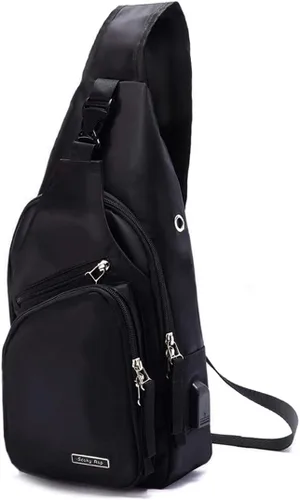 Miniatura 2 de Sling Bag Sling Mochila Crossbody Mochila Pecho Bolso Hombro Puerto Cargador USB, Negro -, Mochila tipo bandolera