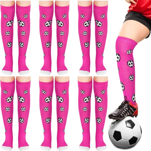 Xtinmee 6 pares de calcetines de fútbol para niña, color rosa, neón, calcetines deportivos altos, regalos para niñas y jóvenes