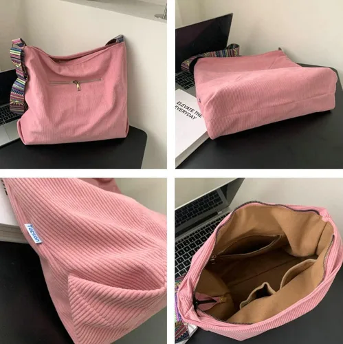 Miniatura 5 de Bolso de mano de pana para mujer, bolso de hombro grande, bolso elegante casual, bolso de pana, bolso de viaje para el trabajo