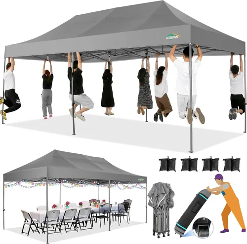 Miniatura 13 de COBIZI Tienda de campaña desplegable de 6.6 x 6.6 pies, toldo resistente, fácil de instalar, impermeable, para exteriores, fiestas, playa, jardín