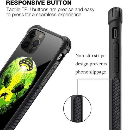 Miniatura 5 de ZHEGAILIAN Funda compatible con iPhone 12/12 Pro, funda de invasión de vaca alienígena OVNI, parte trasera de vidrio templado + funda protectora