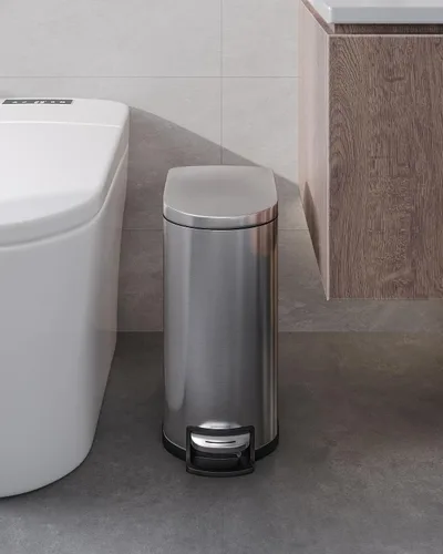 Miniatura 7 de Garvee Cubo de basura delgado de acero inoxidable de 2.6 galones / 10L con tapa, pedal de paso, cierre suave, cubo interior, cubo de basura pequeño