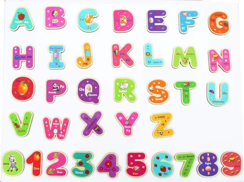 Toys of Wood Oxford Letras y números magnéticos de madera, imanes de nevera para niños, letras del alfabeto y números para niños, juguete de