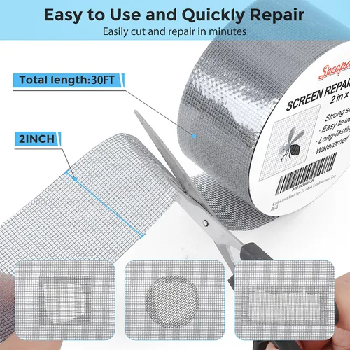 Miniatura 3 de Secopad Cinta de reparación de pantalla de ventana gris, kit de reparación de pantalla de 2 pulgadas x 30 pies (360 pulgadas) para ventanas