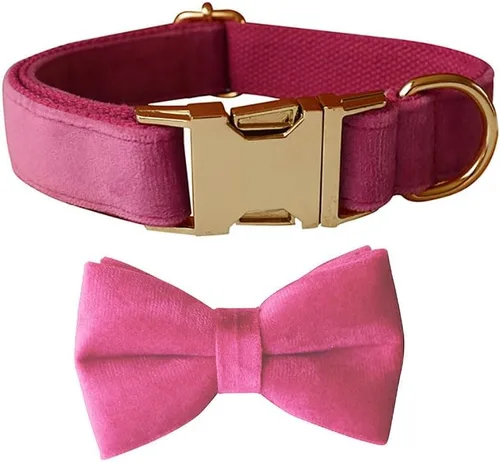 Miniatura 11 de Love Dream Collar de corbatín para perro, Collares de terciopelo para perros con corbatín desmontable y hebilla de metal, Collares de corbatín Verde