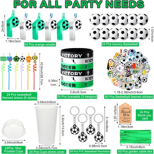 Miniatura 2 de Weysat Juego de 268 piezas de recuerdos de fiesta de fútbol para 24 personas, regalos de cumpleaños, tazas de golosinas con pajitas, llaveros