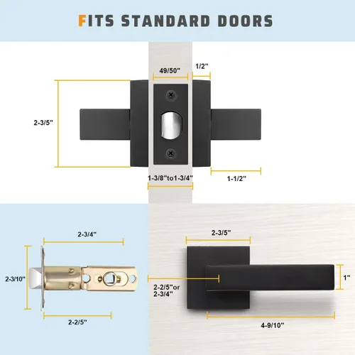Miniatura 5 de KNOBWELL Paquete de 1 manija de puerta interior negra para uso en interiores, reversible para izquierda y derecha sin llave Negro