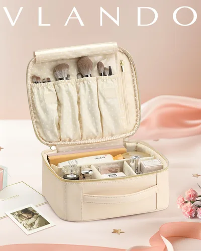 Miniatura 7 de Vlando - Bolsa de maquillaje de viaje, organizador de bolsa de maquillaje, ideas de regalo para mujeres y niñas, bolsa de almacenamiento