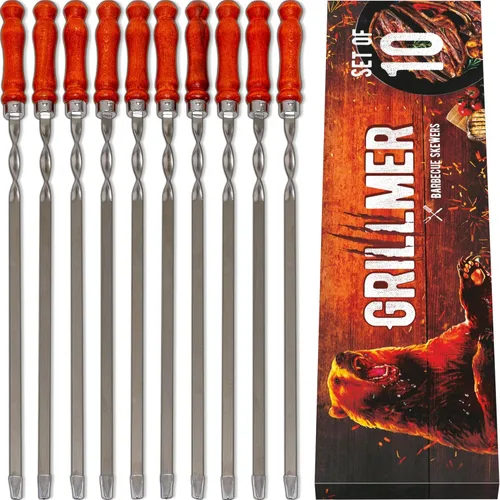 Brochetas largas de acero inoxidable para barbacoa de 23.6 pulgadas, palitos Shish Kabob/Kebab, varillas planas de metal resistente para picanha y
