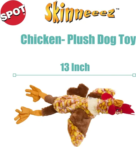 Miniatura 2 de SPOT Skinneeez Pollo de 33 cm de felpa sin relleno con sonido para perros – Juguete masticable suave e interactivo para perros pequeños y medianos