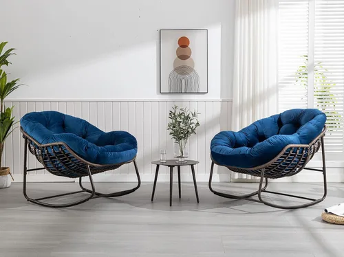 Miniatura 8 de Mecedora para exteriores, silla de huevo de ratán de gran tamaño, cojín reclinable acolchado para interiores y exteriores, moderna silla de descanso