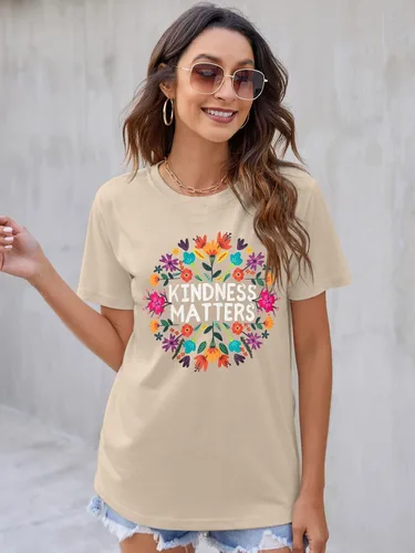 Miniatura 2 de Camisetas de profesor para mujer, camiseta con texto en inglés "Be Kindness", camisetas de salud mental, camiseta bohemia con gráficos florales