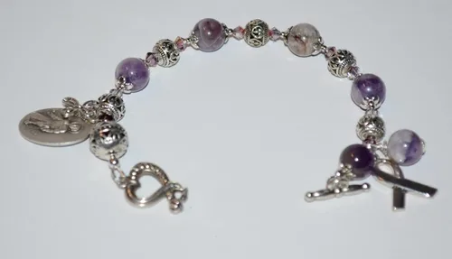 Pulsera de rosario de San Peregrino en amatista natural, pulsera de rosario, pulsera de amatista, piedra natal de febrero, elige santo, encanto y