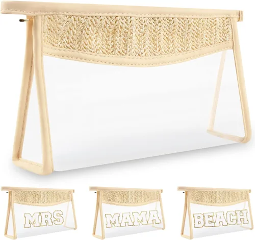 Bolsa de maquillaje transparente bohemia con cremallera para cosméticos, bolsa de aseo transparente, bolsa de aseo de viaje, pequeña bolsa de letras