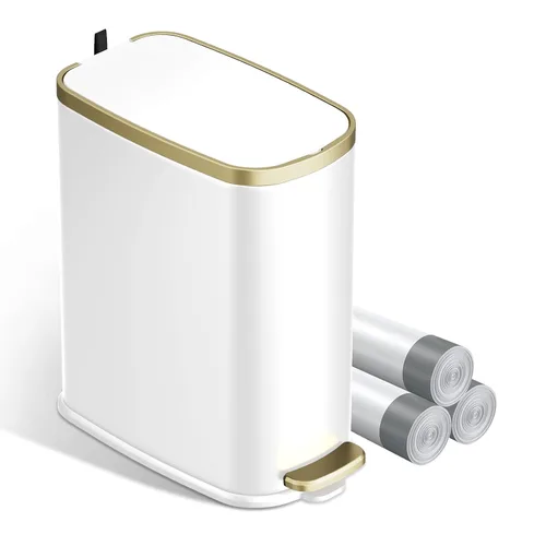 Miniatura 7 de KUK Cubo de basura delgado para baño con tapa, 2.6 galones (10 L) cubo de basura pequeño de acero inoxidable con pedal y cubo interior extraíble